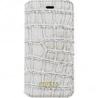 Guess Shiny Croco Book flipové puzdro pre iPhone 5 / 5S / SE (2016) - béžové