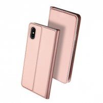 DUX DUCIS Puzdro so stojančekom a&nbsp;priehradkami na doklady pre Apple iPhone XS / iPhone X – ružovo-zlatá