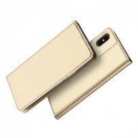 DUX DUCIS Puzdro so stojančekom a&nbsp;priehradkami na doklady pre Apple iPhone XS / iPhone X – zlatá