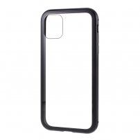 Puzdro pre celý telefón z tvrdeného skla s kovovým rámčekom pre iPhone 11 - čierne