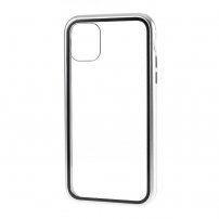 Puzdro pre celý telefón z tvrdeného skla s kovovým rámčekom pre iPhone 11 Pro - strieborné