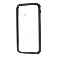 Puzdro pre celý telefón z tvrdeného skla s kovovým rámčekom pre iPhone 11 Pro Max - čierne