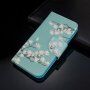 Flipové puzdro biele kvety pre iPhone 7 / 8 / SE (2020/2022) - modré