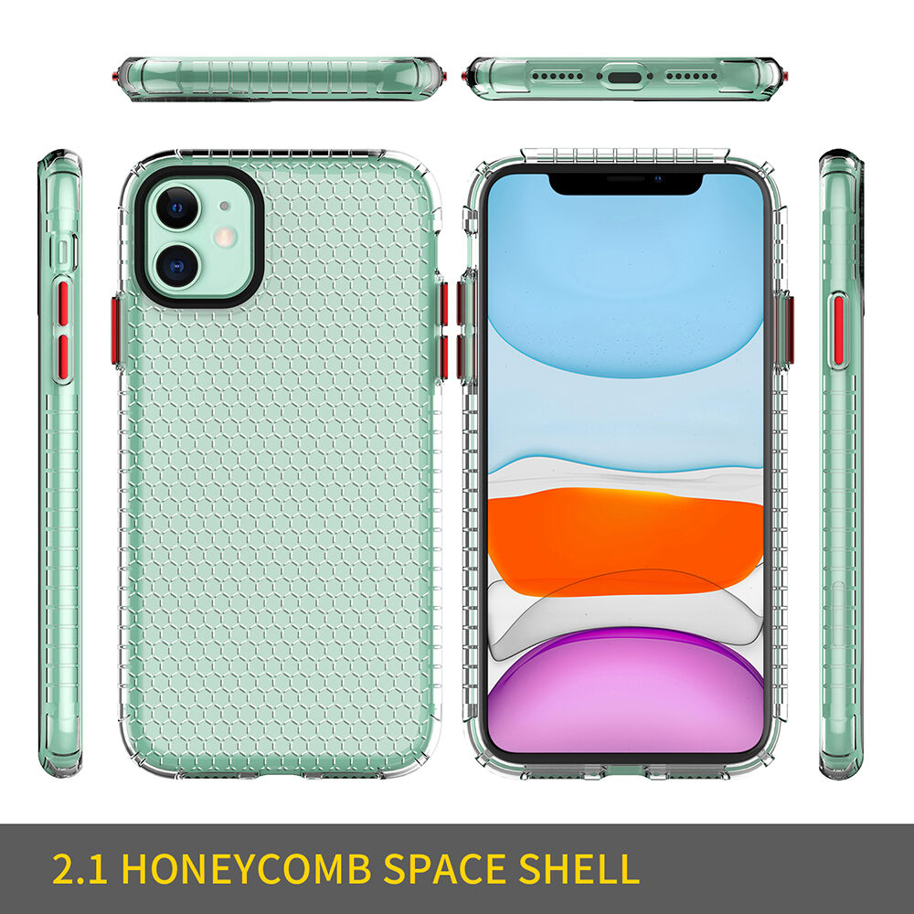 Transparentný kryt so štruktúrou včelieho plástu pre iPhone 11 - modrý