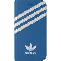 Adidas originálne flipové puzdro s logom a prúžkami pre iPhone 7 / 8 / SE (2020/2022) - modrobiele