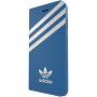Adidas originálne flipové puzdro s logom a prúžkami pre iPhone 7 / 8 / SE (2020/2022) - modrobiele