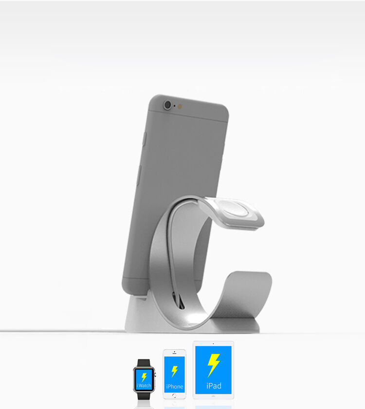 Elegantný hliníkový stojanček/dokovacia stanica pre Apple Watch / iPhone - strieborný