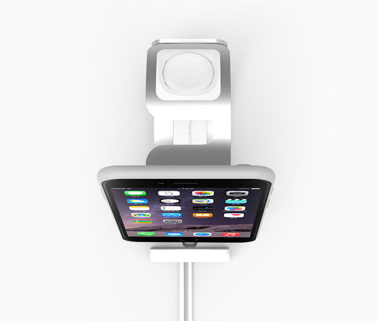 Elegantný hliníkový stojanček/dokovacia stanica pre Apple Watch / iPhone - strieborný