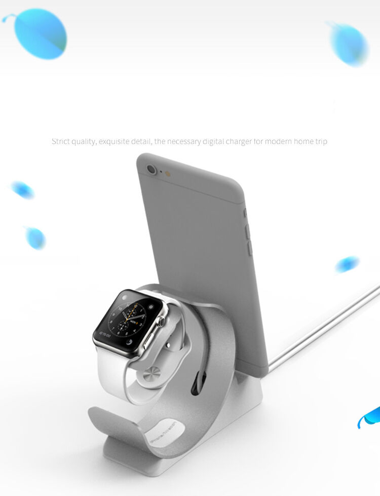 Elegantný hliníkový stojanček/dokovacia stanica pre Apple Watch / iPhone - strieborný