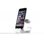 Elegantný hliníkový stojanček/dokovacia stanica pre Apple Watch / iPhone - strieborný