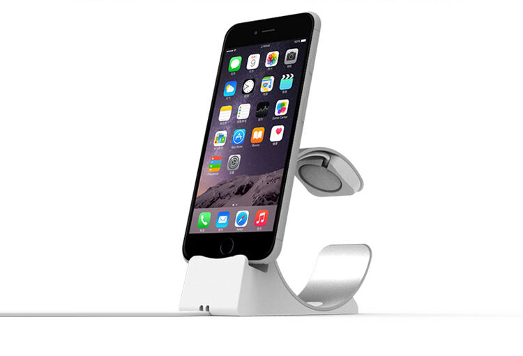 Elegantný hliníkový stojanček/dokovacia stanica pre Apple Watch / iPhone - strieborný