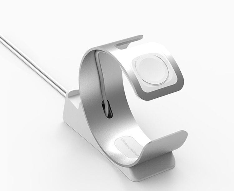 Elegantný hliníkový stojanček/dokovacia stanica pre Apple Watch / iPhone - strieborný