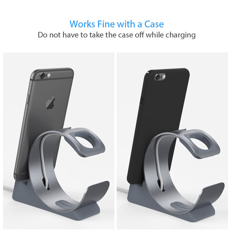 Elegantný hliníkový stojanček/dokovacia stanica pre Apple Watch / iPhone - strieborný