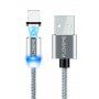 FLOVEME Round magnetický kábel USB-A / USB-C/Micro USB/Lightning pre iPhone / iPad / iPod / AirPods - 1 m - strieborná