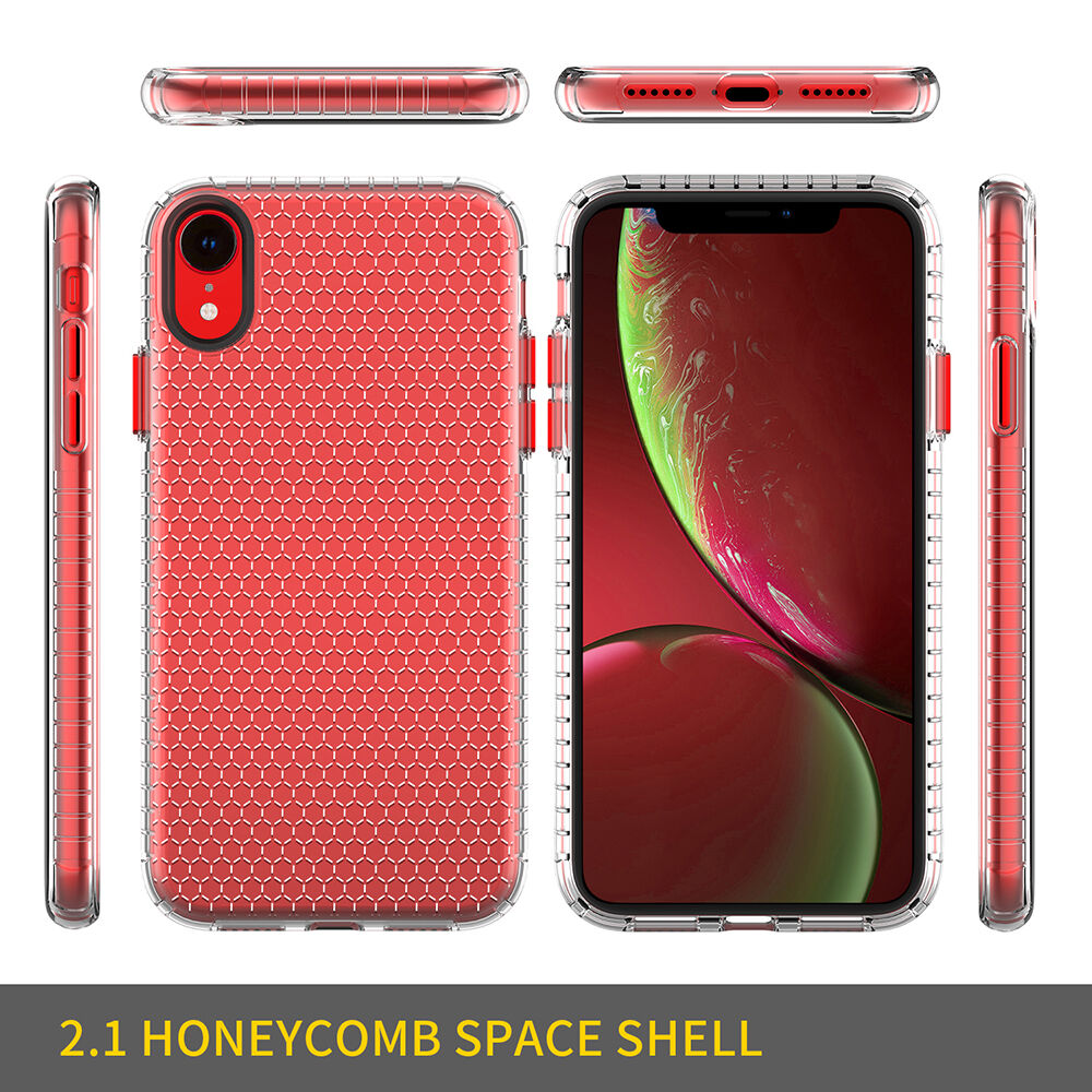 Transparentný kryt so štruktúrou plástu pre iPhone XR - čierny