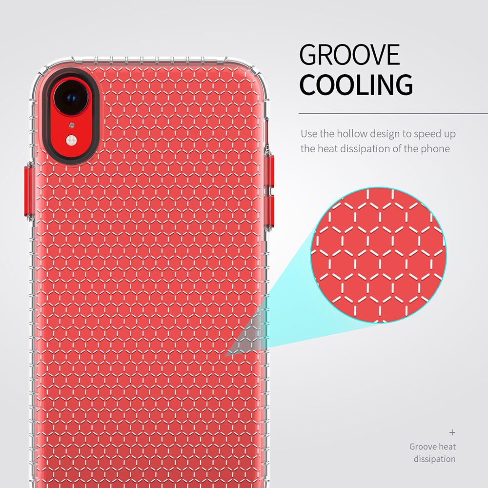 Transparentný kryt so štruktúrou plástu pre iPhone XR - čierny