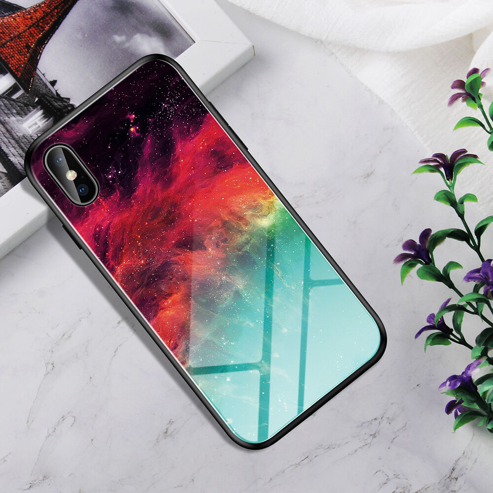Kryt so sklenenou zadnou stranou pre iPhone X / XS - farebná hmlovina