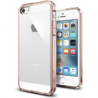 Spigen ultratenký odolný kryt Apple iPhone SE (2016)/5S/5 – číry s ružovým rámčekom