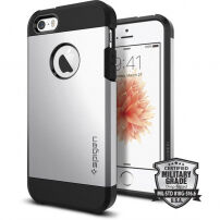 Spigen Armor odolný tenký kryt pre Apple iPhone SE (2016)/5S – strieborný