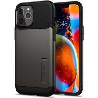 Spigen Slim Armor kryt so stojančekom pre iPhone 12 Pro Max - tmavosivý
