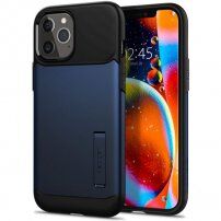 Spigen Slim Armor kryt so stojančekom pre iPhone 12 Pro Max - tmavomodrý
