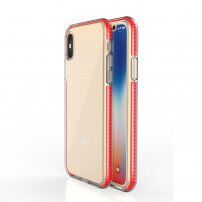 Transparentný kryt s farebným rámom z mäkkého plastu pre iPhone X / XS - červený