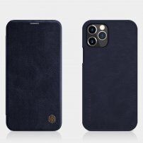 Nillkin Qin peňaženkové puzdro z PU kože pre iPhone 12 / 12 Pro - tmavomodré