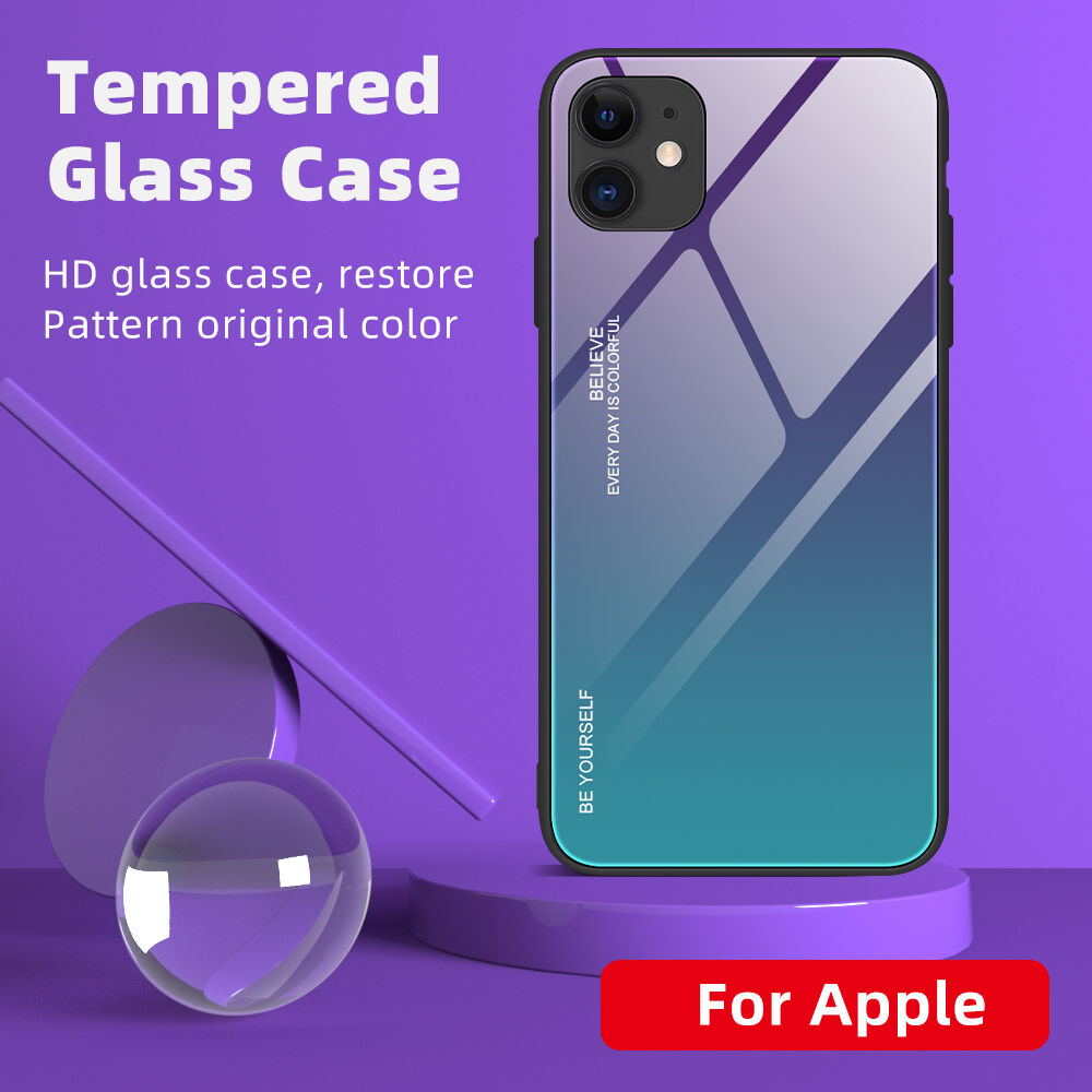 Kryt so sklenenou zadnou stranou pre iPhone 12 Pro Max - fialovo-azúrový