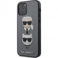Karl Lagerfeld Saffiano K&C Heads kryt pre iPhone 12 Pro Max - strieborný