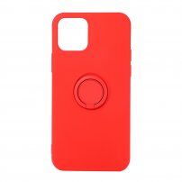 Silikónový kryt s kruhovým držiakom na prst pre iPhone 12 / 12 Pro - korálovo červený