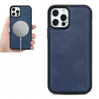Kryt z PU kože kompatibilný s bezdrôtovým nabíjaním pre iPhone 12 / 12 Pro - modrý