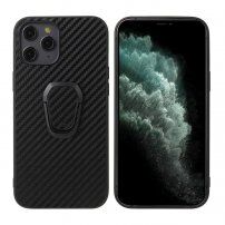 Kryt s textúrou karbónových vlákien a kovovým držiakom na prst pre iPhone 12 Pro Max - čierny