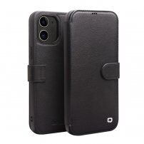 Qialino kožené flipové puzdro pre iPhone 12 / 12 Pro - čierne