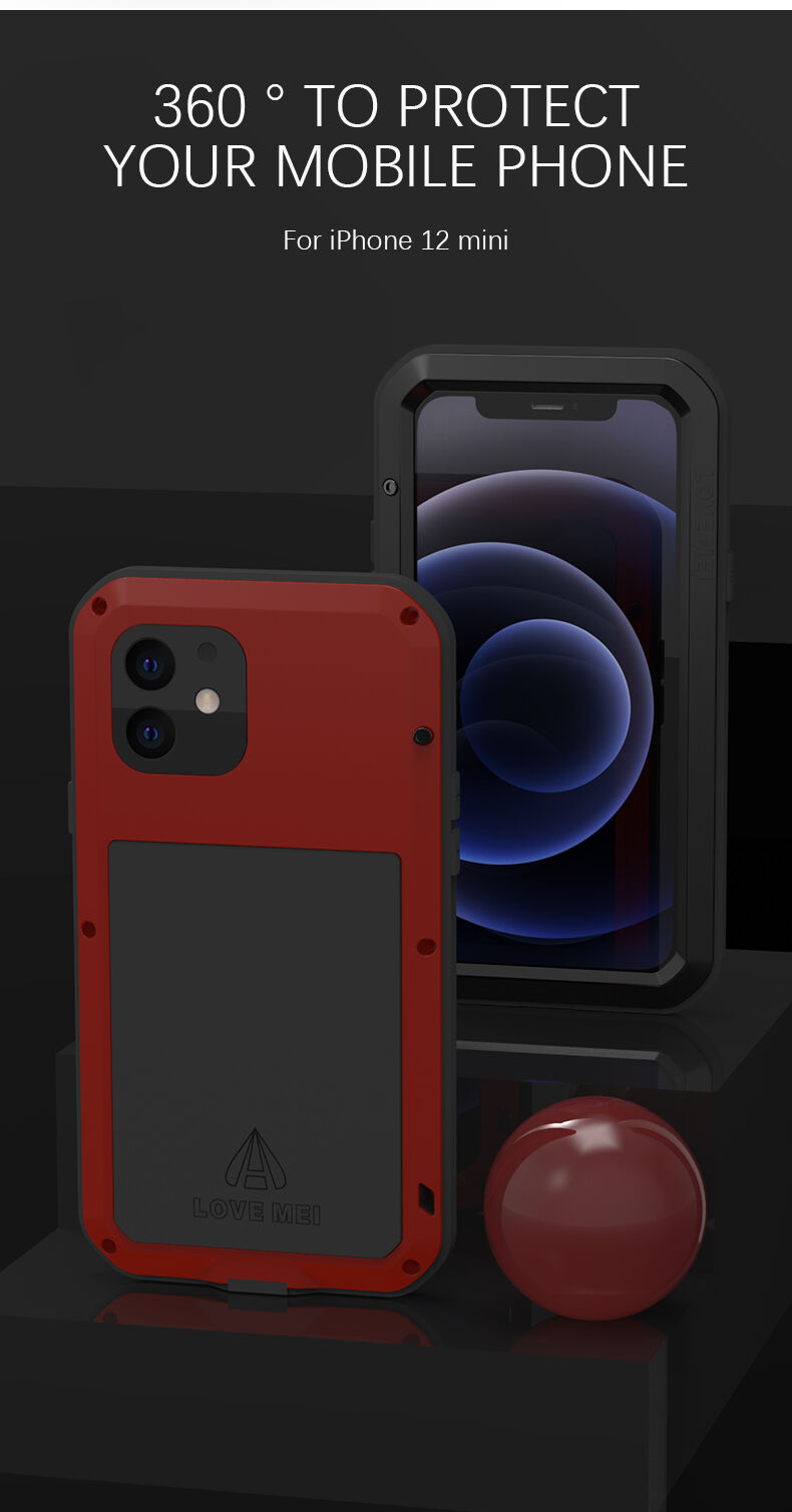 Love Mei superodolné puzdro proti nárazu / vode / prachu pre iPhone 12 mini - čierne