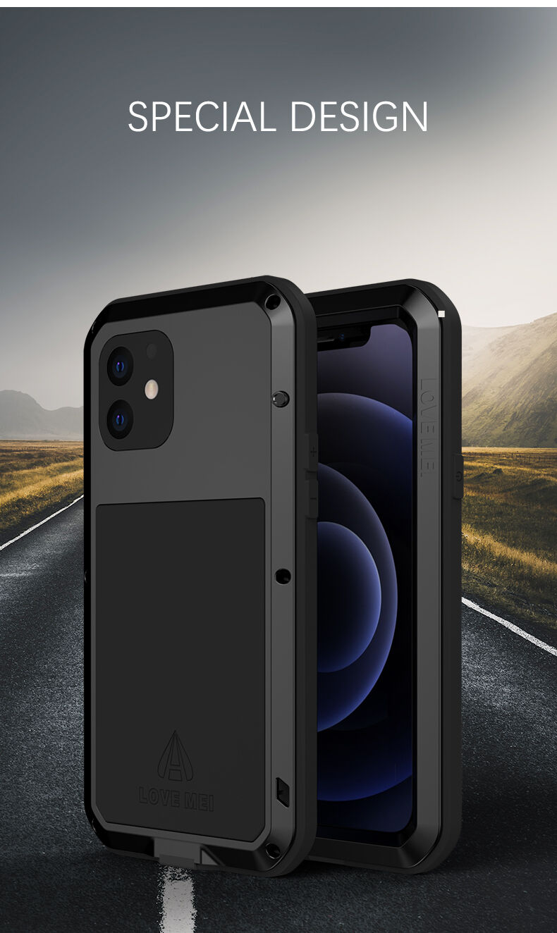 Love Mei superodolné puzdro proti nárazu / vode / prachu pre iPhone 12 mini - čierne