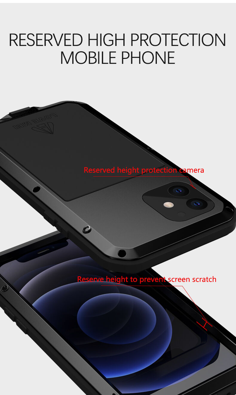 Love Mei superodolné puzdro proti nárazu / vode / prachu pre iPhone 12 mini - čierne