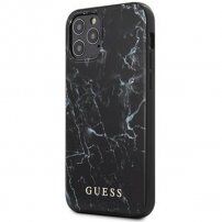 Guess Marble kryt so vzorom mramoru pre iPhone 12 / 12 Pro - čierny