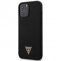 Guess Silicone Metal Triangle kryt pre iPhone 12 Pro Max - čierny