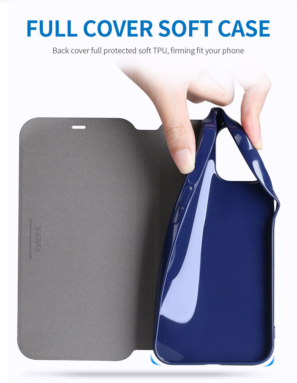 X-Level kožené flipové puzdro so stojančekom pre iPhone 12 / 12 Pro - modré