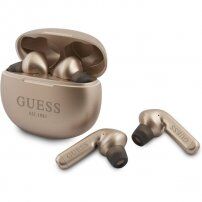 Guess True Wireless bezdrôtové slúchadlá s dobíjacím puzdrom pre Apple zariadenia - zlatá