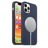 Silikónový kryt s podporou nabíjania Magsafe pre iPhone 12 Pro Max - námornícky modrý