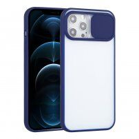 Polopriehľadný kryt s posuvnou krytkou šošovky fotoaparátu pre iPhone 12 Pro Max - modrý