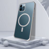 Mäkký transparentný kryt s magnetickým kruhom a farebným rámom pre iPhone 12 Pro Max - strieborný