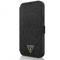 Guess Saffiano V Stitch Book flipové puzdro pre iPhone 12 Pro Max - čierne