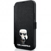 Karl Lagerfeld Saffiano Iconic peňaženkové puzdro pre iPhone 12 mini - čierne