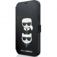 Karl Lagerfeld Saffiano K&C Heads peňaženkové puzdro pre iPhone 12 / 12 Pro - čierne
