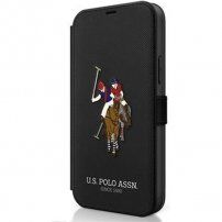 U.S. Polo Embroidery flipové puzdro pre iPhone 12 / 12 Pro - čierne