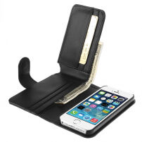 Kožené puzdro so slotmi na karty pre Apple iPhone 5 / 5S / SE (2016) - čierne