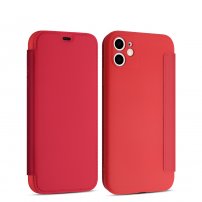 Flipové silikónové puzdro s kapsou na kartu pre iPhone 11 Pro Max - červené