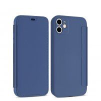 Flipové silikónové puzdro s kapsou na kartu pre iPhone 11 Pro - modré